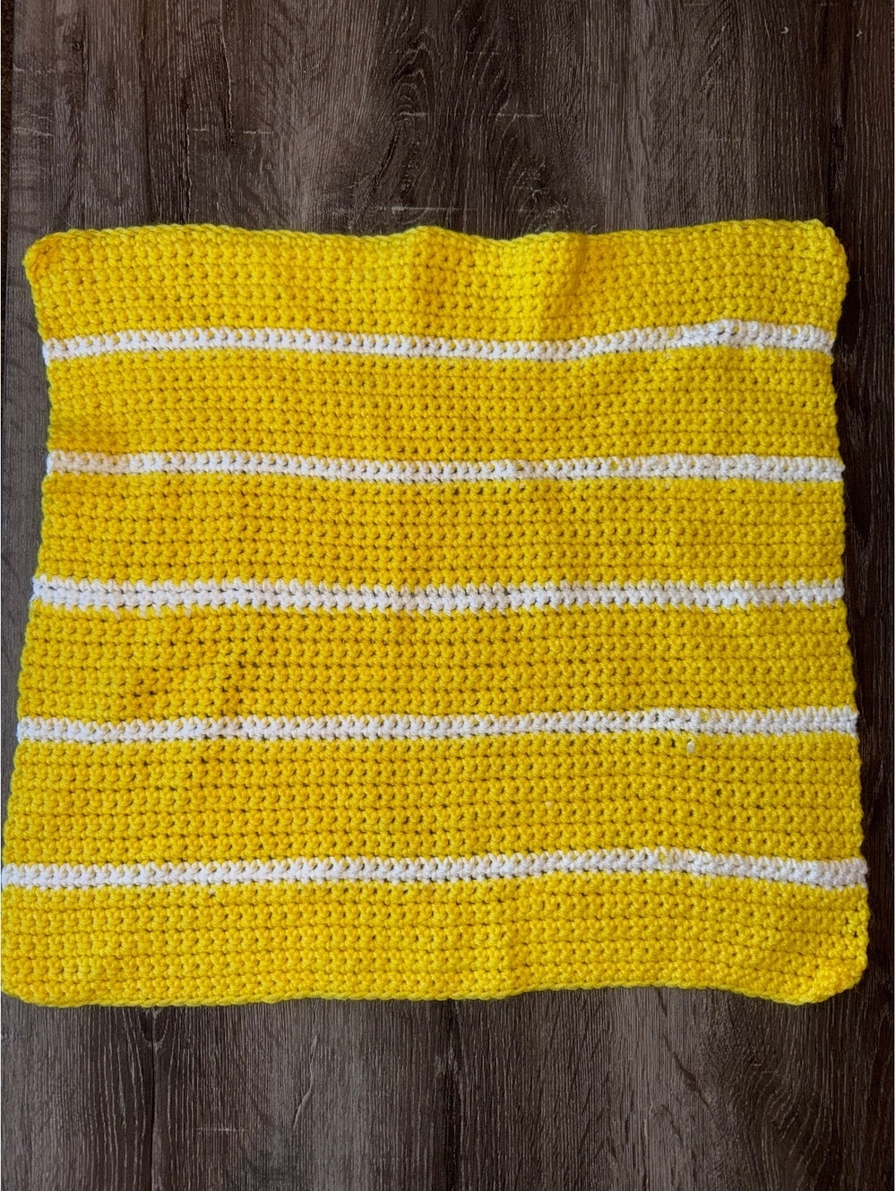 Handmade Crochet Baby Blanket Yellow White Striped Nursery Afghan 21” x 20”